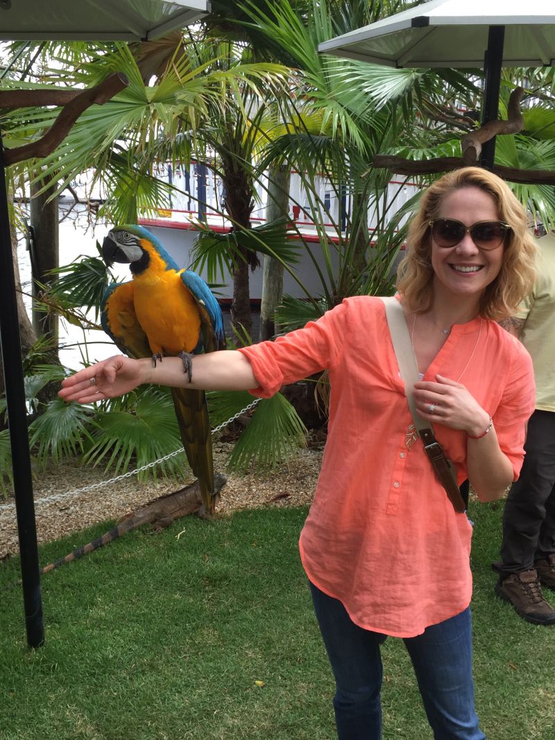 My wife with a macaw